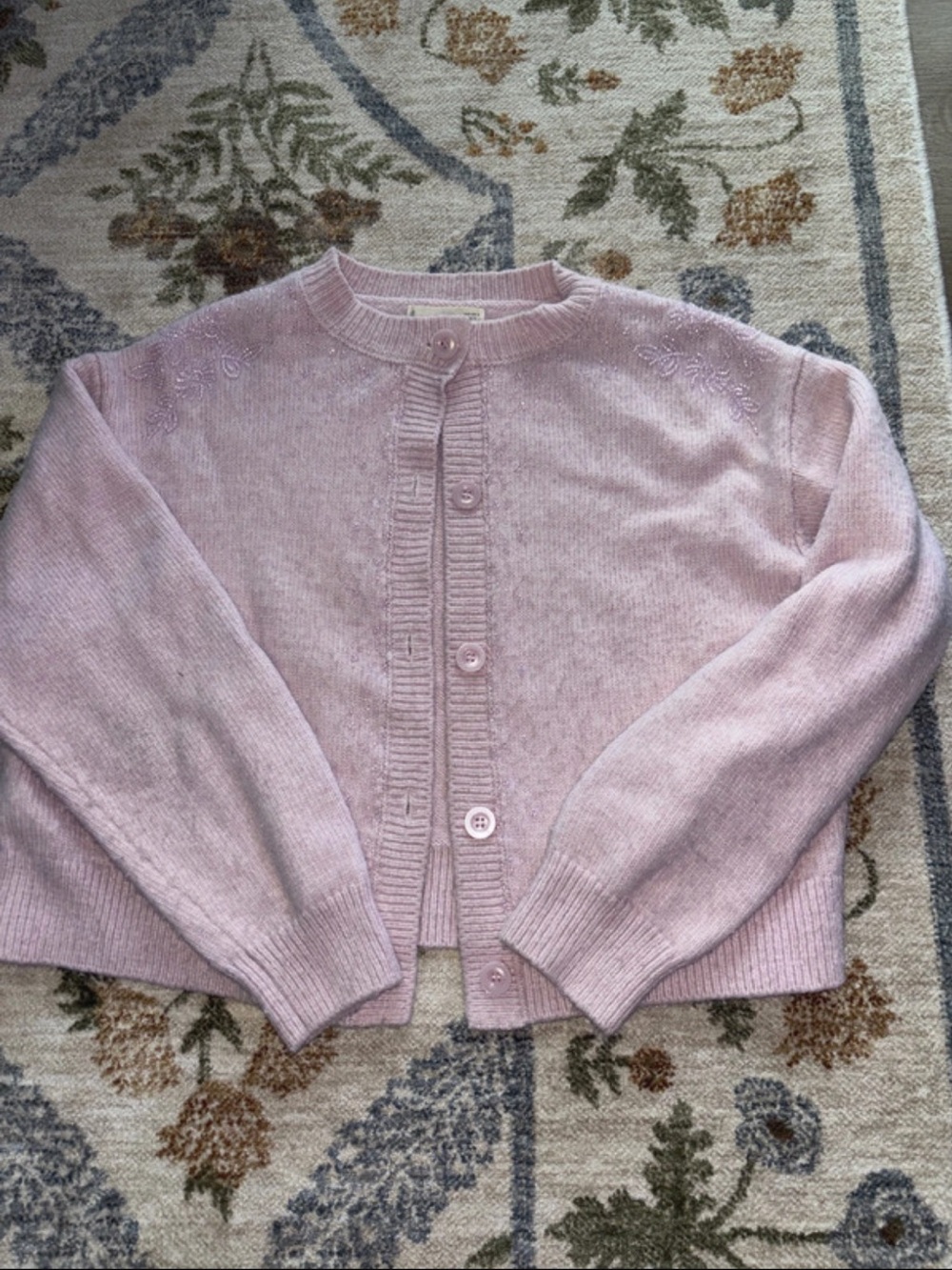 Light Pink Beaded Detail Button-Up Knit Cardigan Sweater